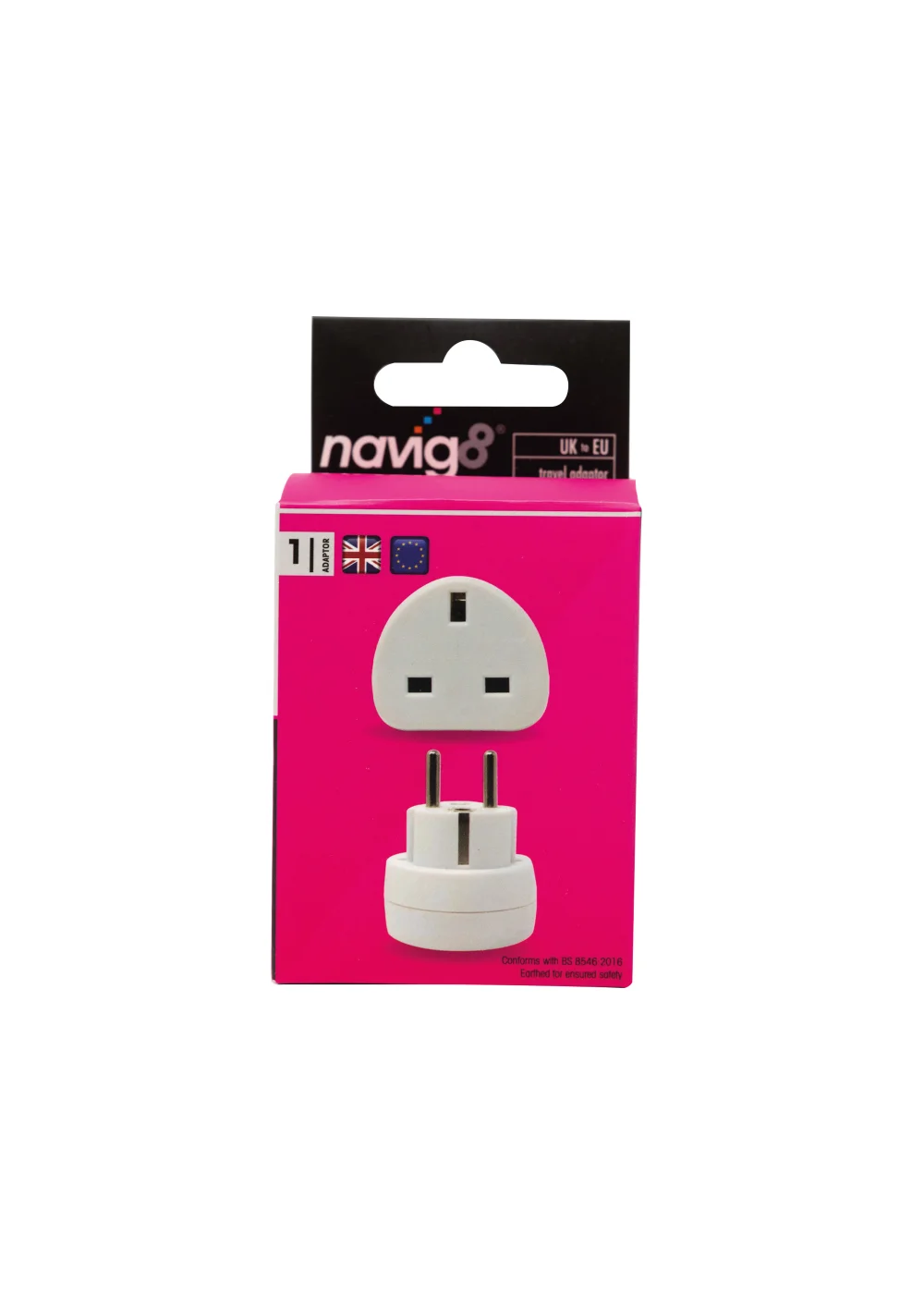 Navig8 UK to EU Travel Adapter (11.5cm x 6cm x 5cm) Image 1
