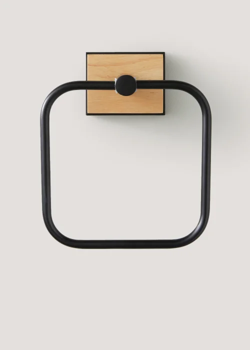 Black Metal & Wood Towel Ring (19cm x 15cm x 9cm) Image 1