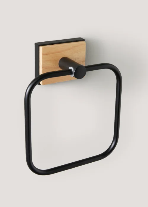Black Metal & Wood Towel Ring (19cm x 15cm x 9cm) Image 2