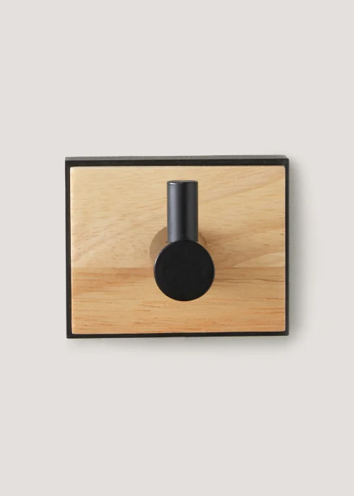 Black Metal & Wood Single Hook (11cm x 5cm x 3cm) Image 1