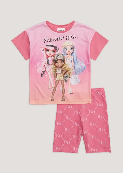 Girls Pink Rainbow High T-Shirt & Cycling Shorts Set (4-11yrs) - 4 Yrs Image 1