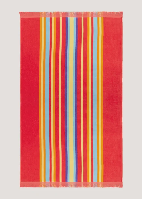 Coral Stripe Velour Beach Towel (150cm x 70cm) Image 1