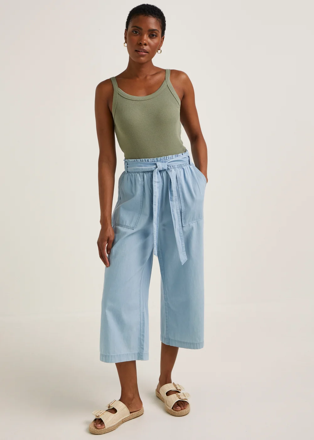 Denim Cropped Utility Trousers - Size 8 Image 1