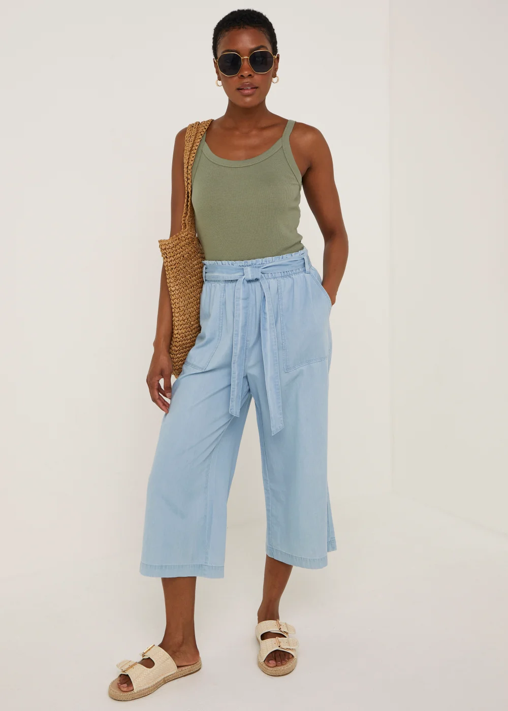 Denim Cropped Utility Trousers - Size 8 Image 4