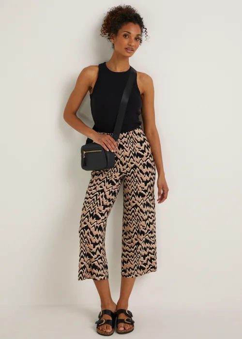Brown Animal Print Cropped Wide Leg Co-Ord Trousers - Size 8 Image 4
