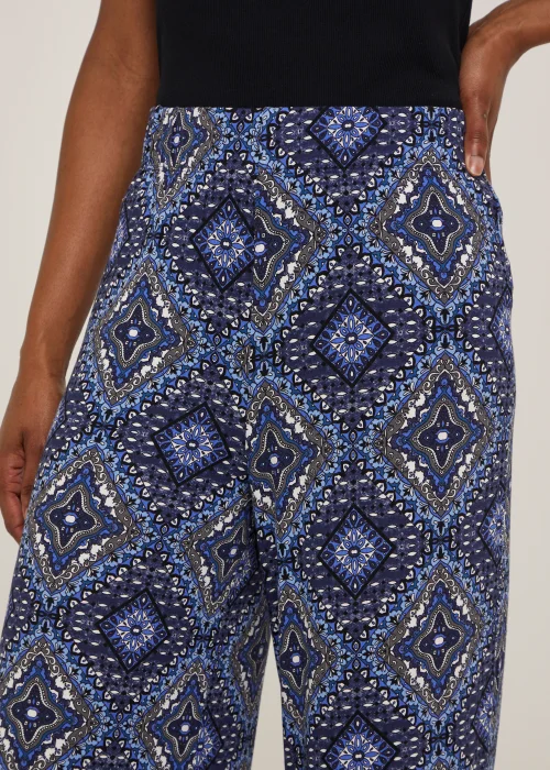 Navy Paisley Cropped Wide Leg Leggings - Size 8 Image 3