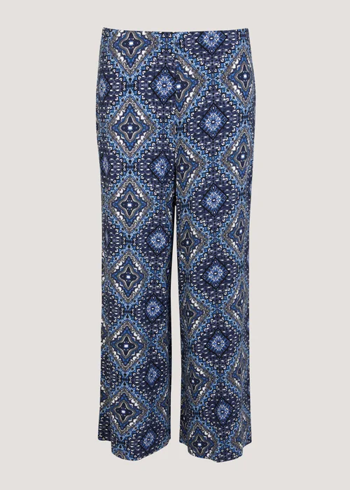 Navy Paisley Cropped Wide Leg Leggings - Size 8 Image 5