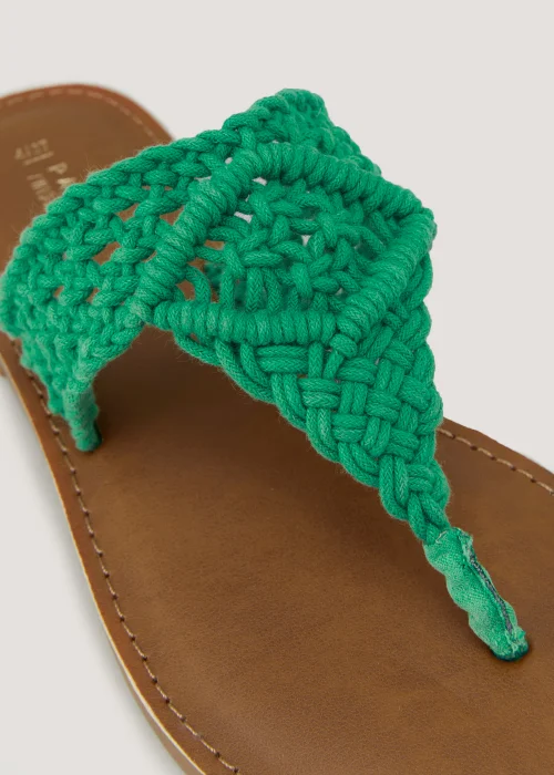 Green Wide Fit Macrame Toe Post Sandals - Size 3 Image 2
