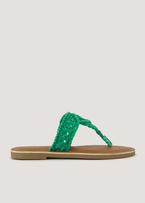 Green Wide Fit Macrame Toe Post Sandals - Size 3 Image 1