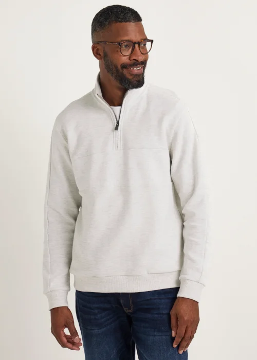 Lincoln Ecru Textured 1/2 Zip Up Sweatshirt - Small Image 1