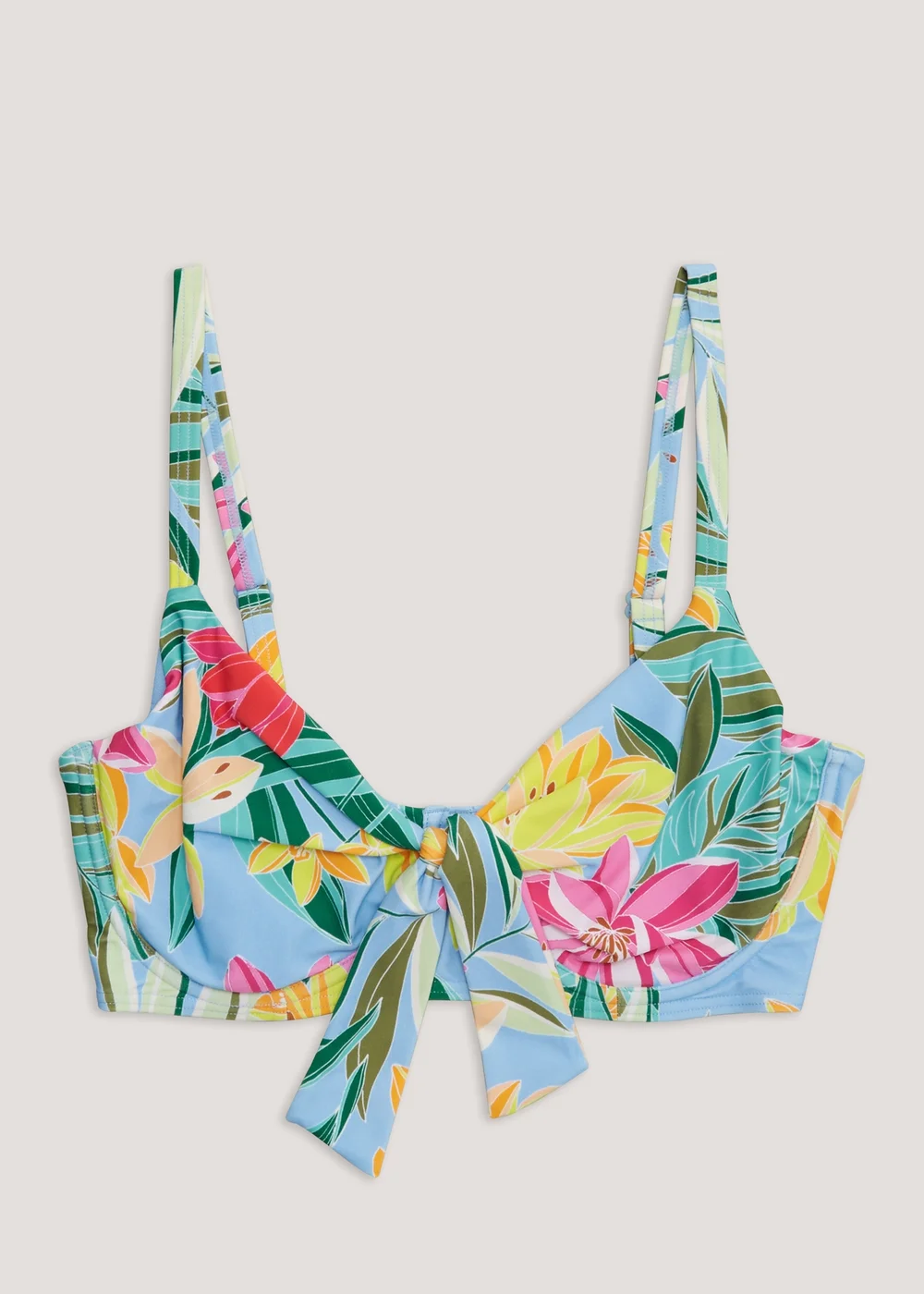 DD+ Multicoloured Tropical Floral Tie Front Bikini Top - 32DD Image 4