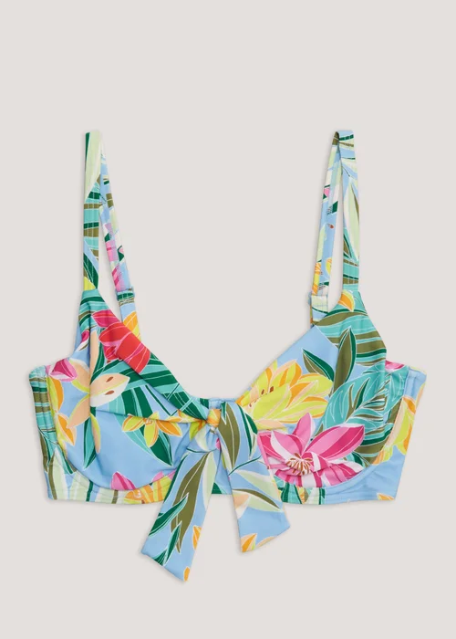 DD+ Multicoloured Tropical Floral Tie Front Bikini Top - 32DD Image 4