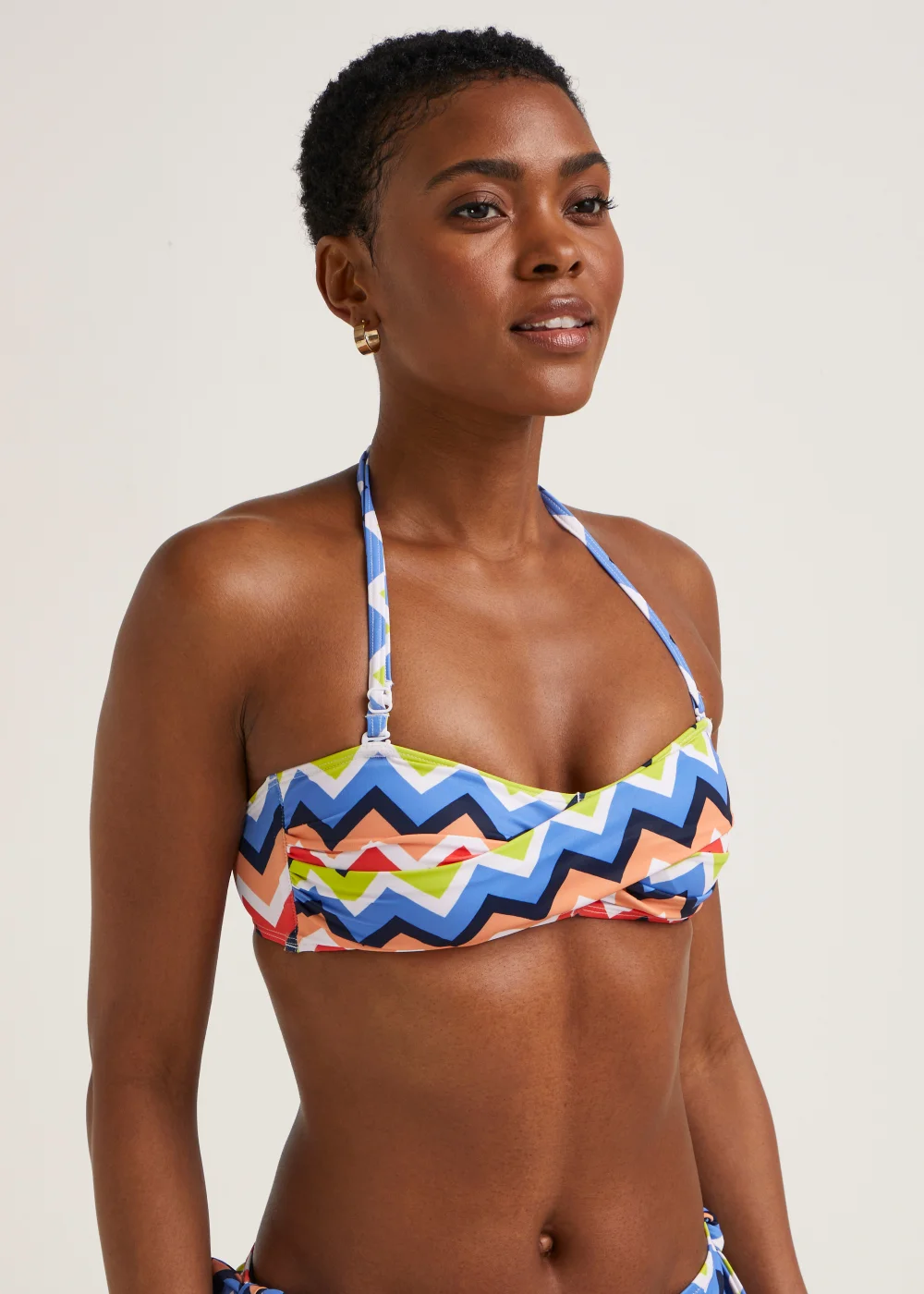 Multicoloured Zigzag Twist Bandeau Bikini Top - 8 Image 1