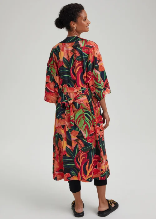 Et Vous Black Tropical Floral Satin Maxi Kimono - Small Image 2