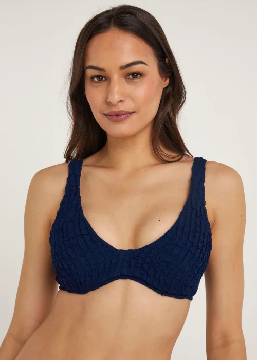 Blue Underwired Seersucker Bikini Top - 32A Image 1