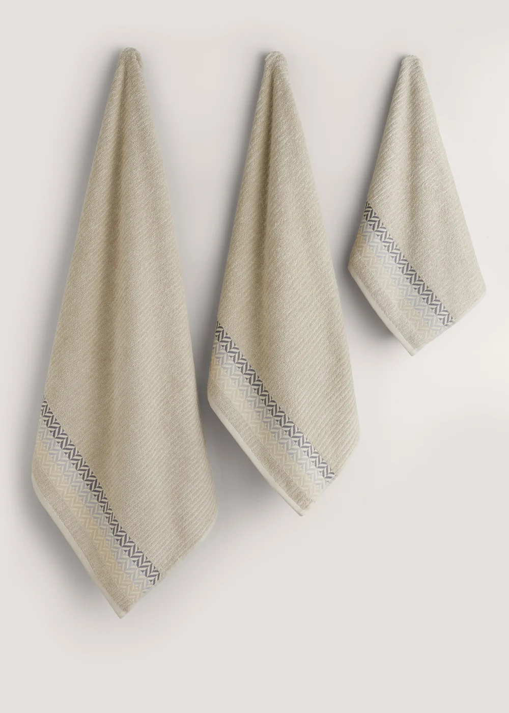 Beige Geo Border Towels - Hand Towel Image 1