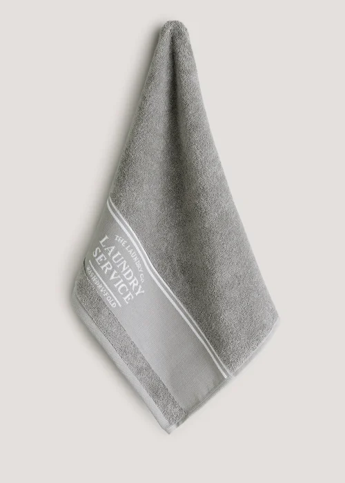 Grey 100% Cotton The Laundry Co Border Hand Towel Image 1