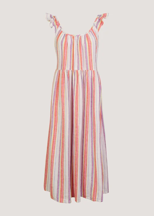 Multicoloured Stripe Linen Blend Frill Midi Cami Dress - 8 Image 5