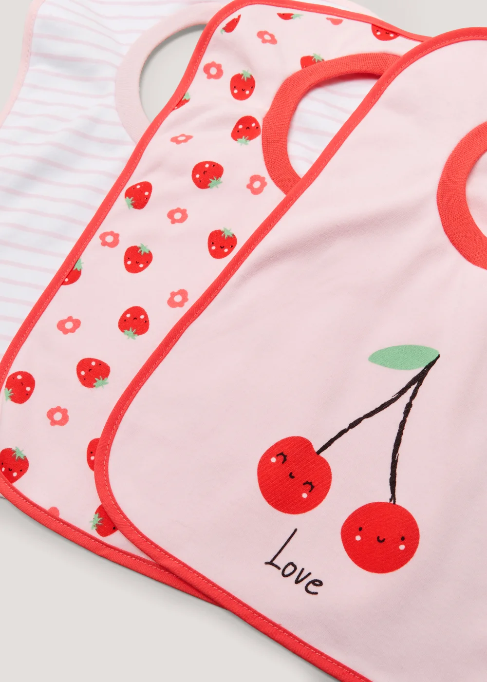 3 Pack Pink Fruit & Stripe Jersey Bibs - One Size Image 2