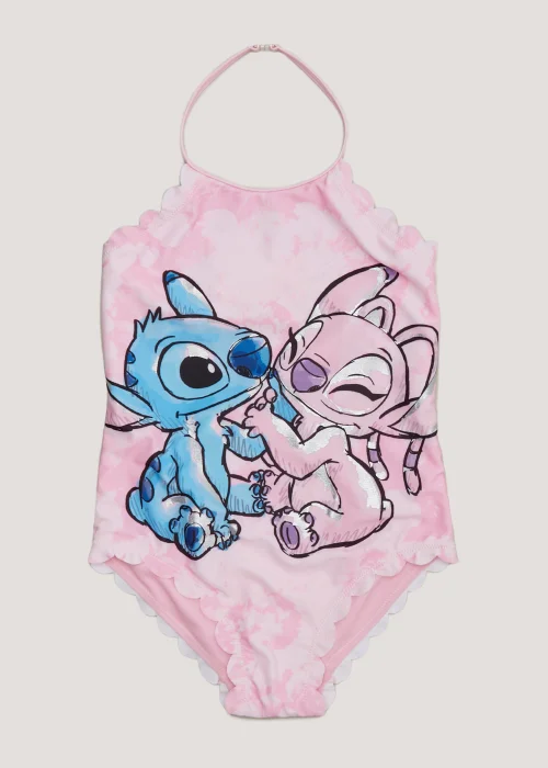 Kids Pink Disney Stitch & Angel Scallop Swimming Costume (4-11yrs) - 4-5 Yrs Image 1