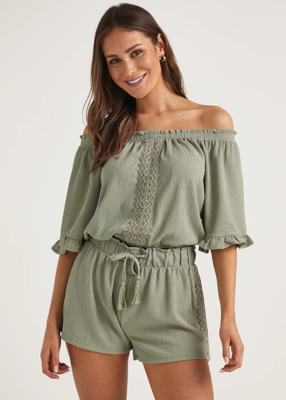 Khaki Lace Co-Ord Top - Size 8 Image 1