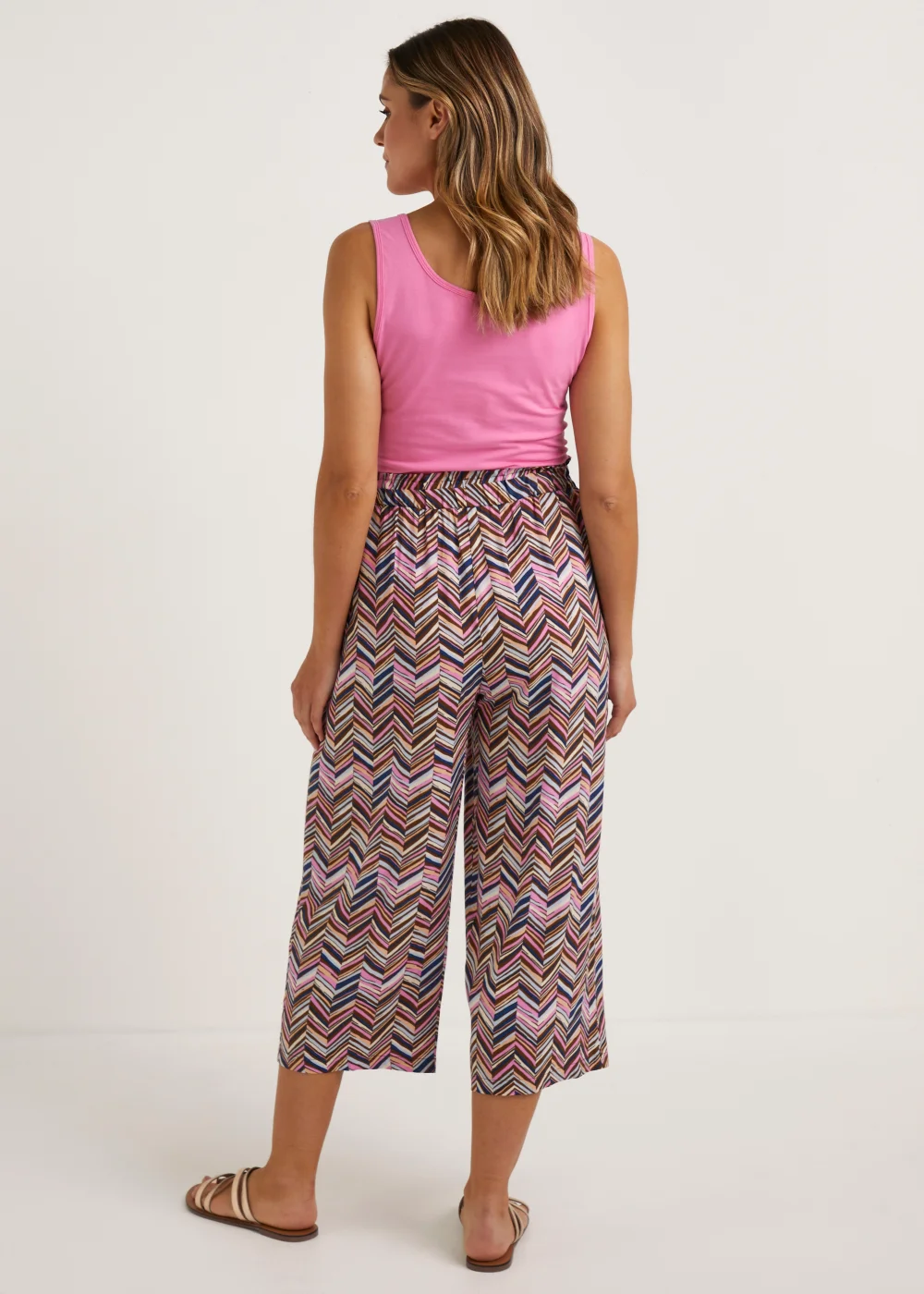 Multicoloured Zigzag Wide Leg Cropped Trousers - Size 8 Image 2