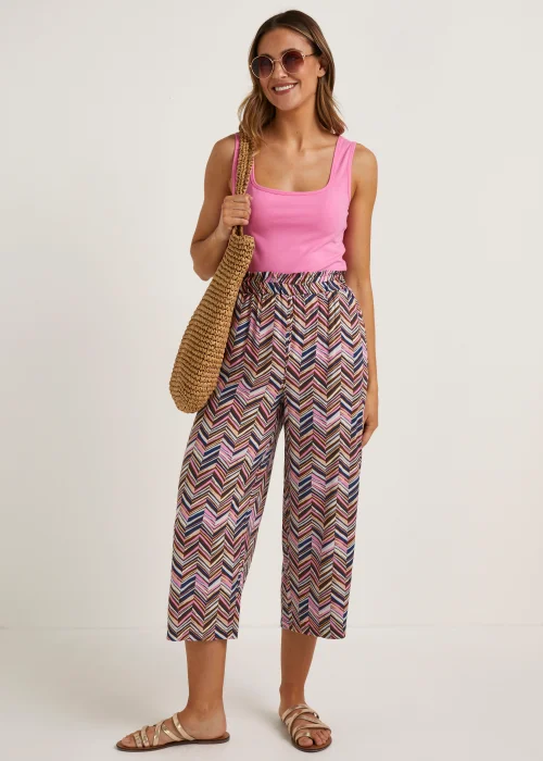 Multicoloured Zigzag Wide Leg Cropped Trousers - Size 8 Image 4
