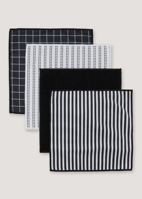4 Pack Monochrome Microfibre Cloths (29cm) Image 1