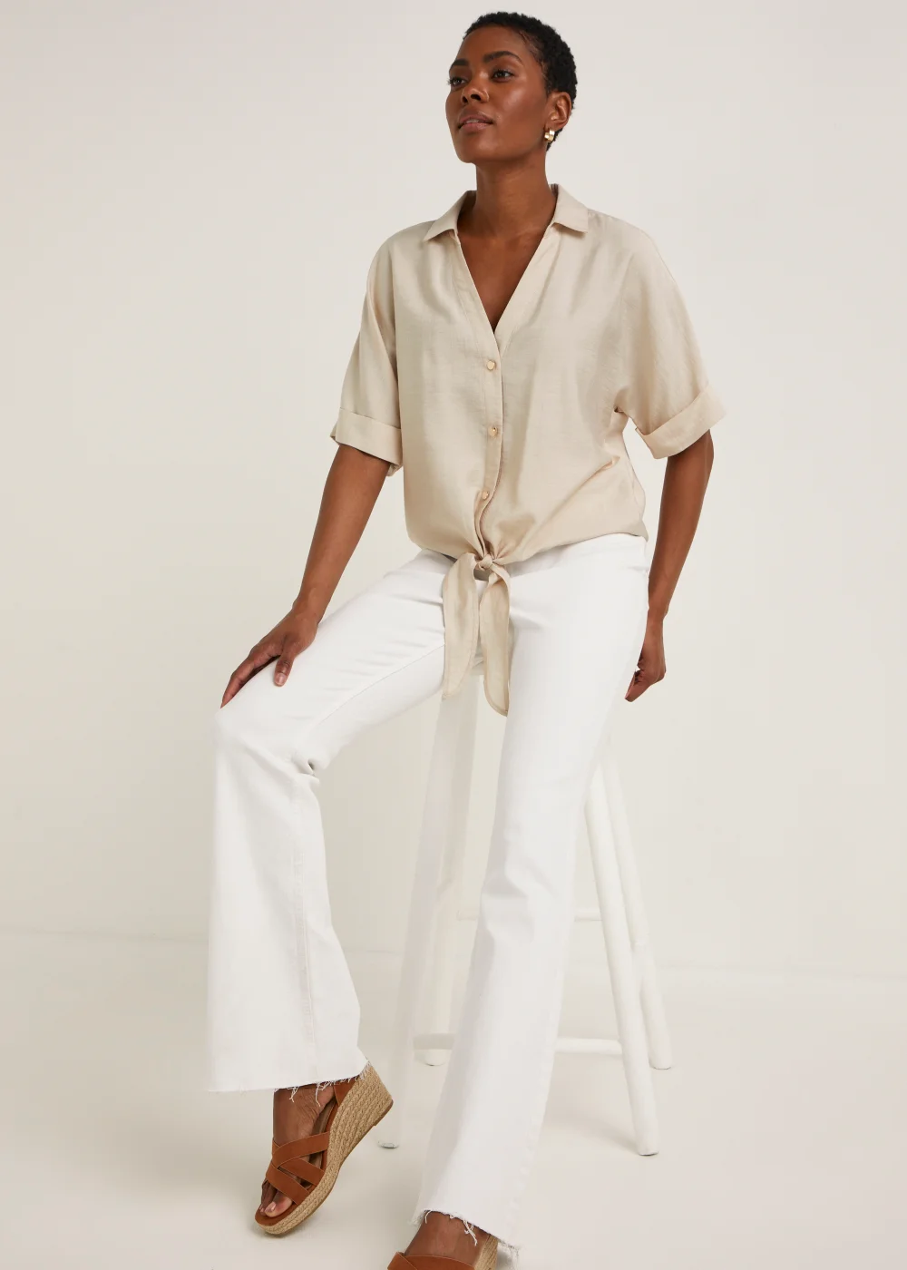 White Skinny Flared Jeans - Size 8 Image 4