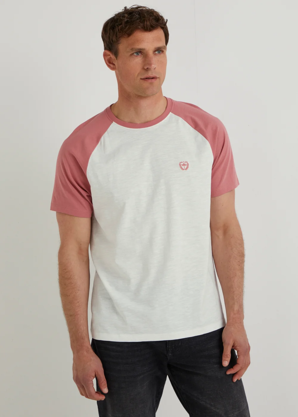 White & Pink Raglan T-Shirt - Small Image 1