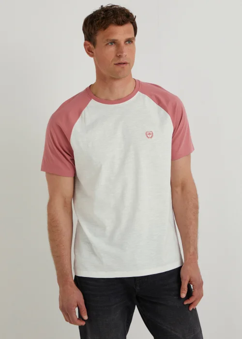 White & Pink Raglan T-Shirt - Small Image 1