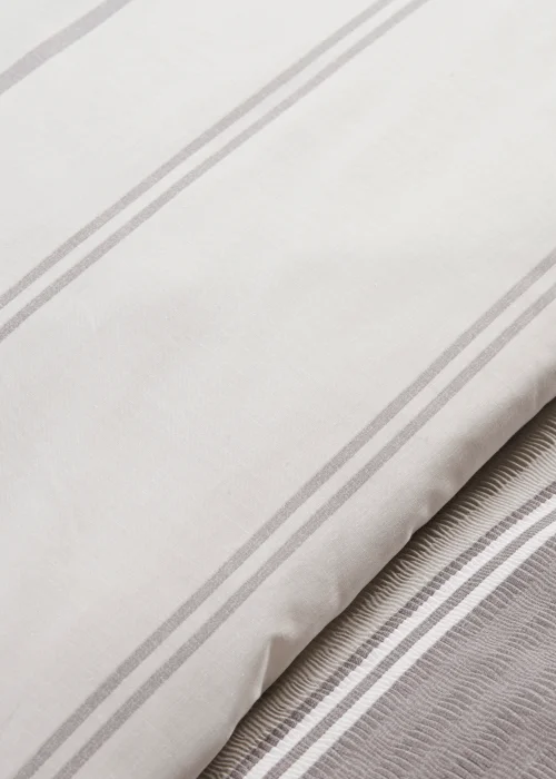 Grey Seersucker Stripe Reversible Duvet Cover - Single Image 2