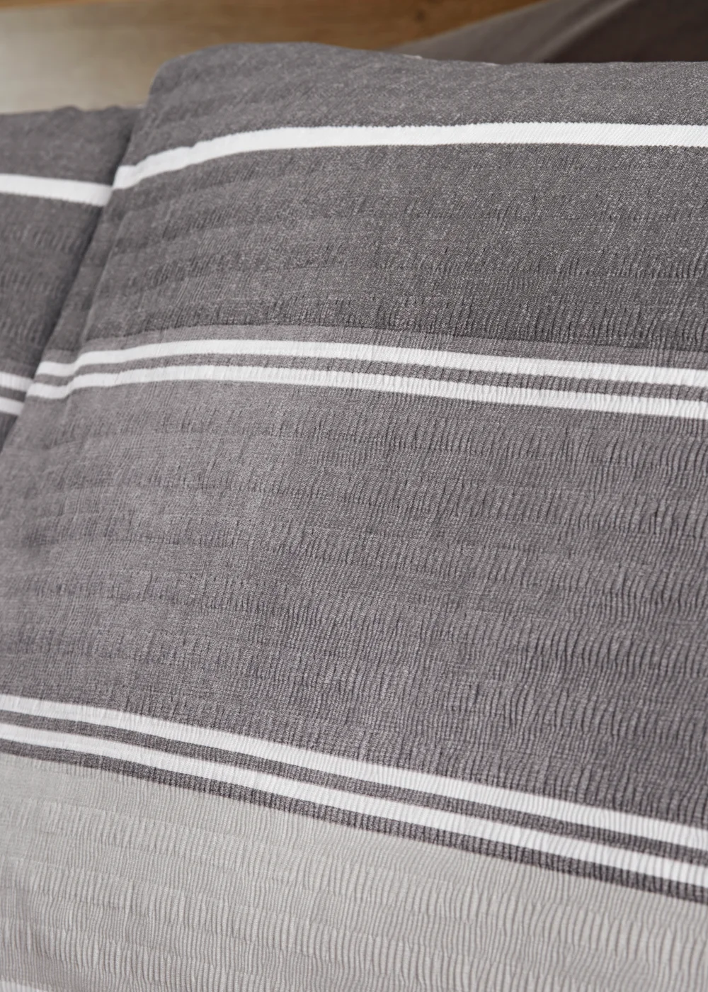 Grey Seersucker Stripe Reversible Duvet Cover - Single Image 3