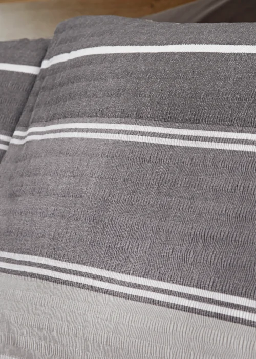 Grey Seersucker Stripe Reversible Duvet Cover - Single Image 3