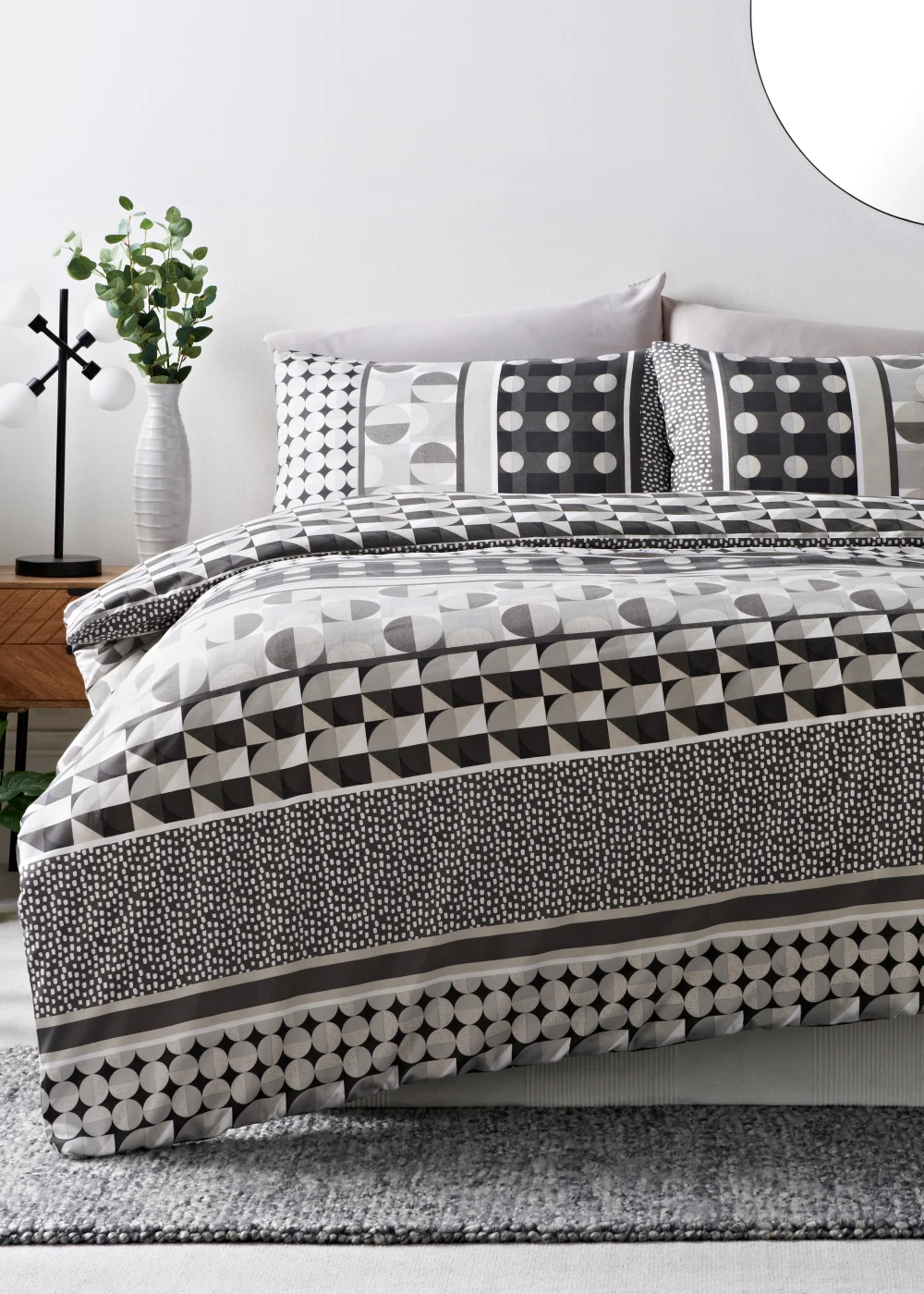 Grey Geo Stripe Print Duvet Cover - Single Image 1