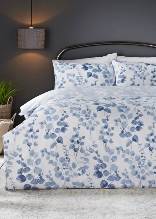 Blue Leaf Reversible Duvet Cover - Single Image 1