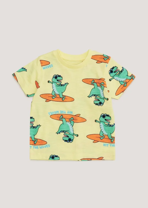 Boys Lemon Dinosaur Print T-Shirt (9mths-6yrs) - 9-12 months Image 1