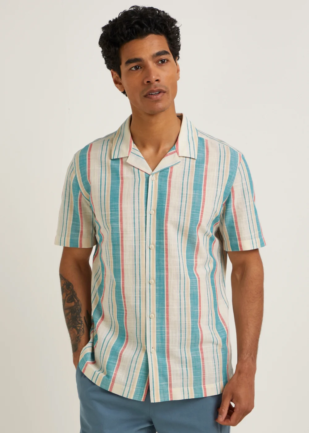 Multicoloured Candy Stripe Short Sleeve Shirt - S Image 1