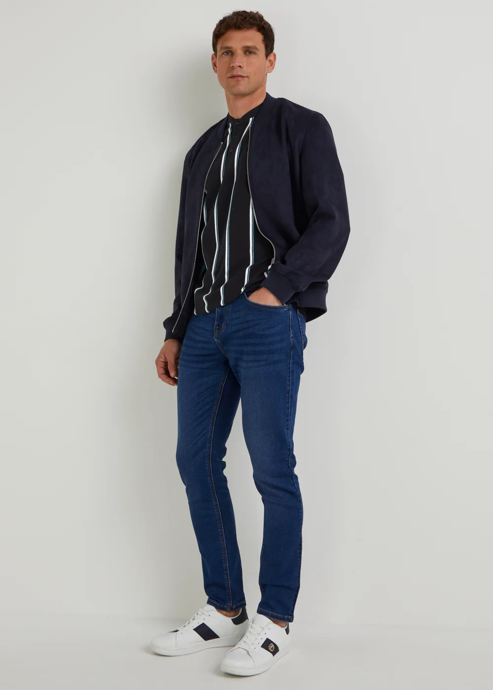 Black Stripe Grandad Collar T-Shirt - Small Image 4