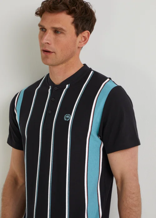 Black Stripe Grandad Collar T-Shirt - Small Image 3