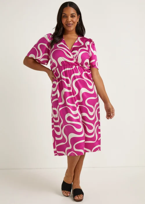 Papaya Curve Pink Swirl Print Satin Wrap Dress - 18 Image 1