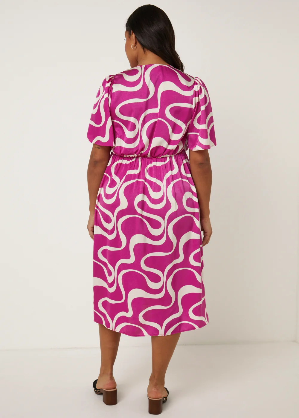 Papaya Curve Pink Swirl Print Satin Wrap Dress - 18 Image 2