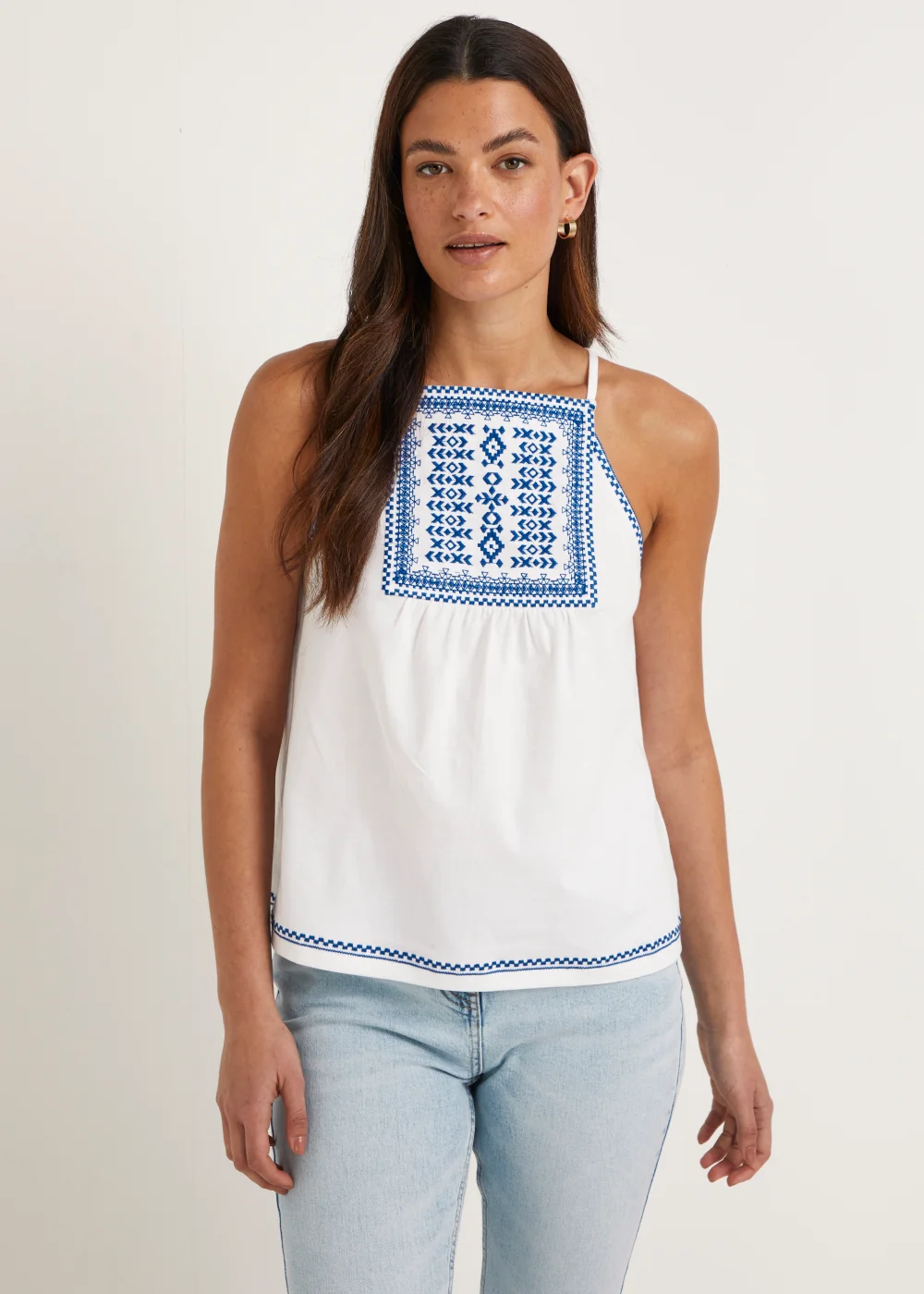 White Embroidered Cami Top - Size 8 Image 1