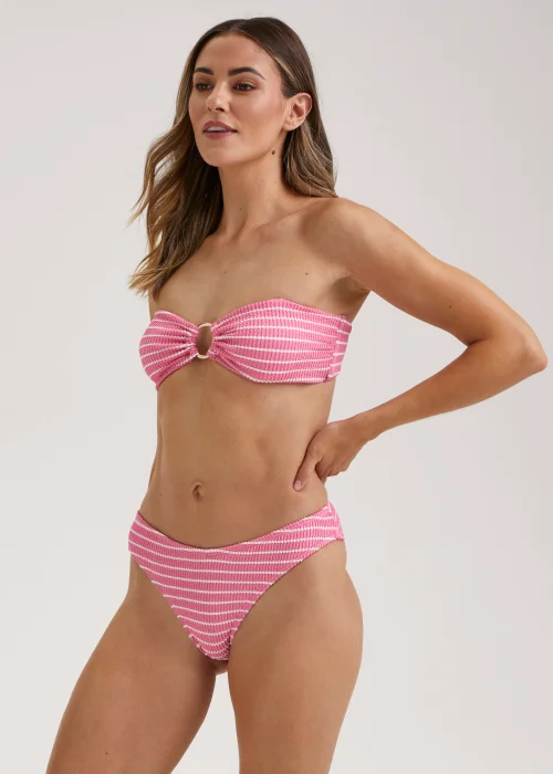 Pink Stripe Crinkle Bandeau Bikini Top - 6 Image 3