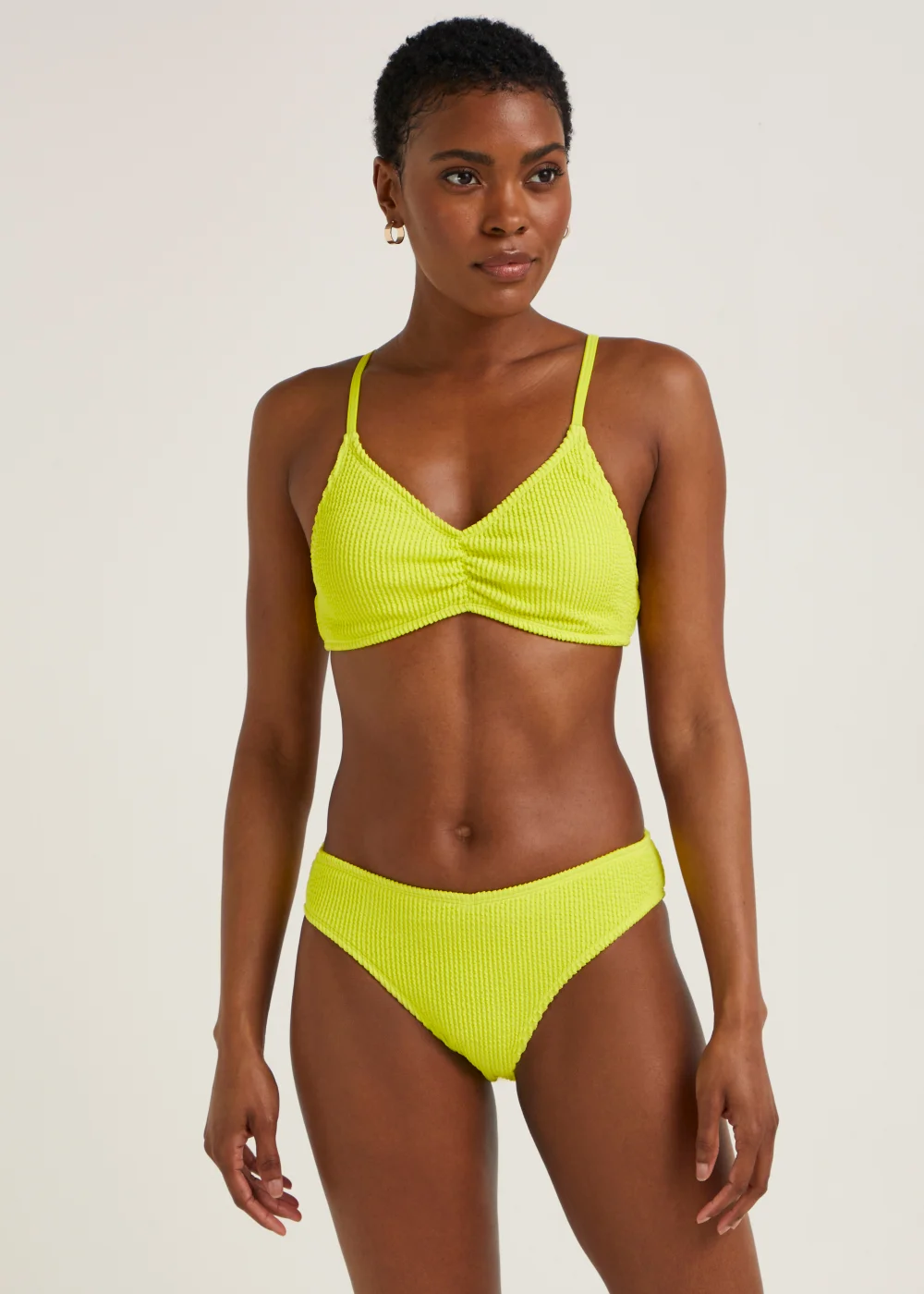 Yellow Crinkle V-Front Bikini Bottoms - Size 6 Image 1