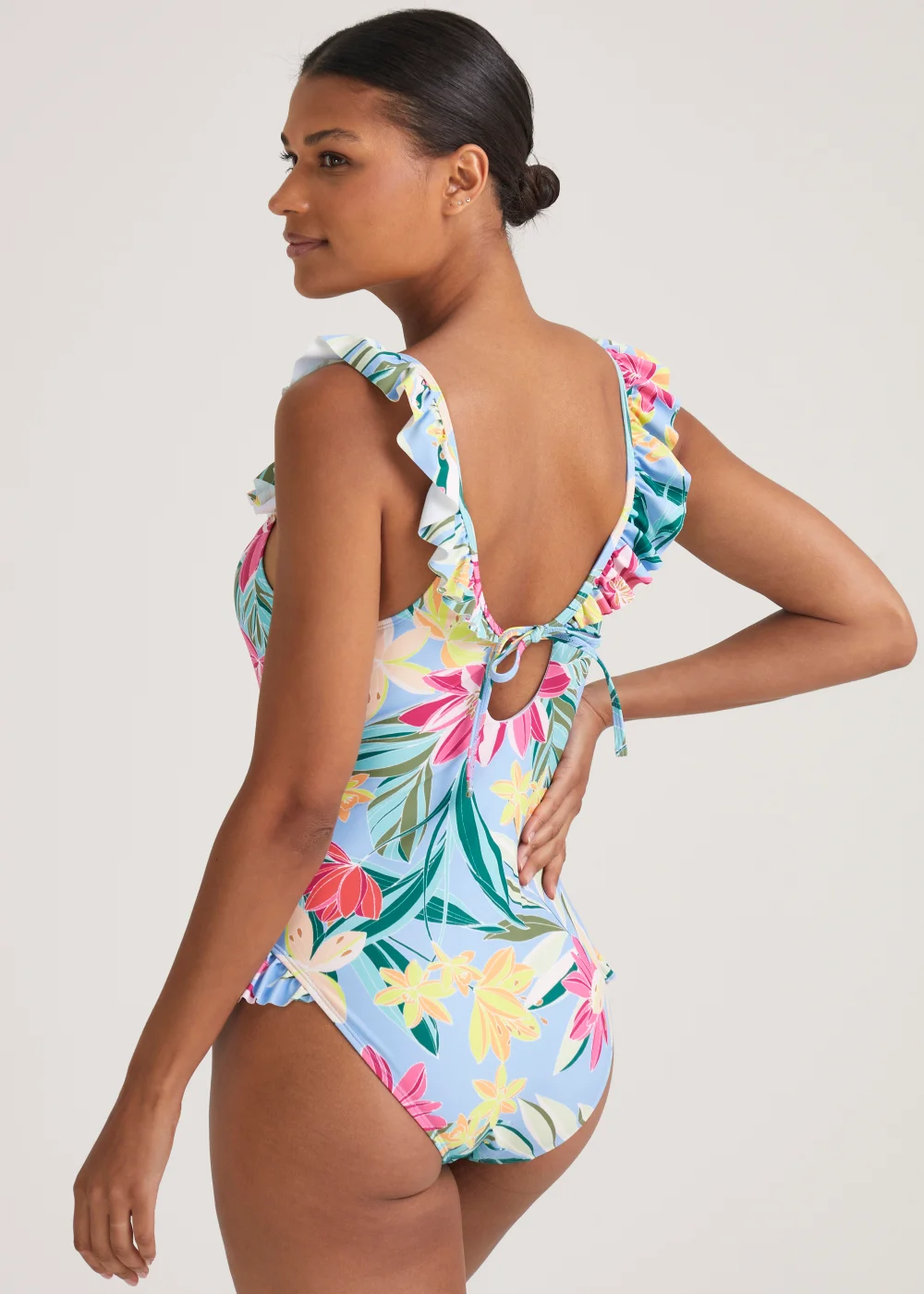 Blue Tropical Floral Frill Swimming Costume - Size 6 Image 2