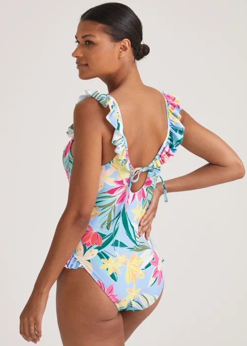 Blue Tropical Floral Frill Swimming Costume - Size 6 Image 2