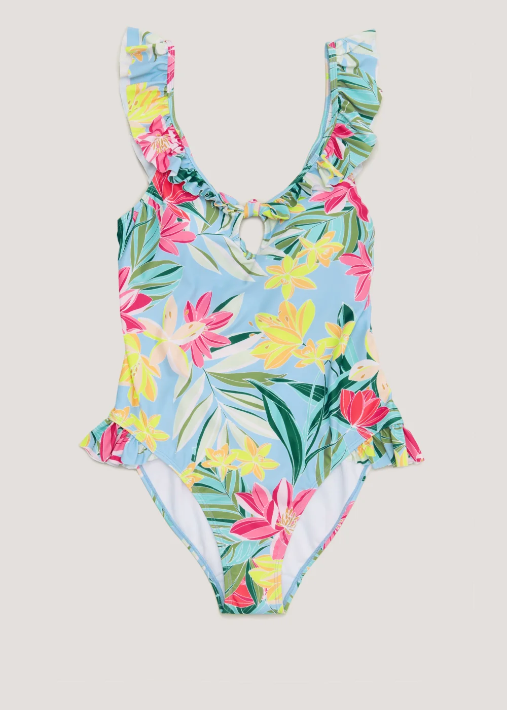 Blue Tropical Floral Frill Swimming Costume - Size 6 Image 4