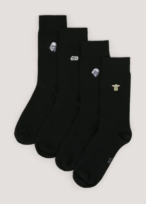 4 Pack Black Star Wars Embroidered Socks - Sizes 6 - 8.5 Image 1