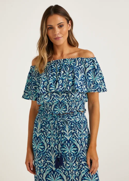 Blue Damask Bardot Co-Ord Crop Top - Size 8 Image 1